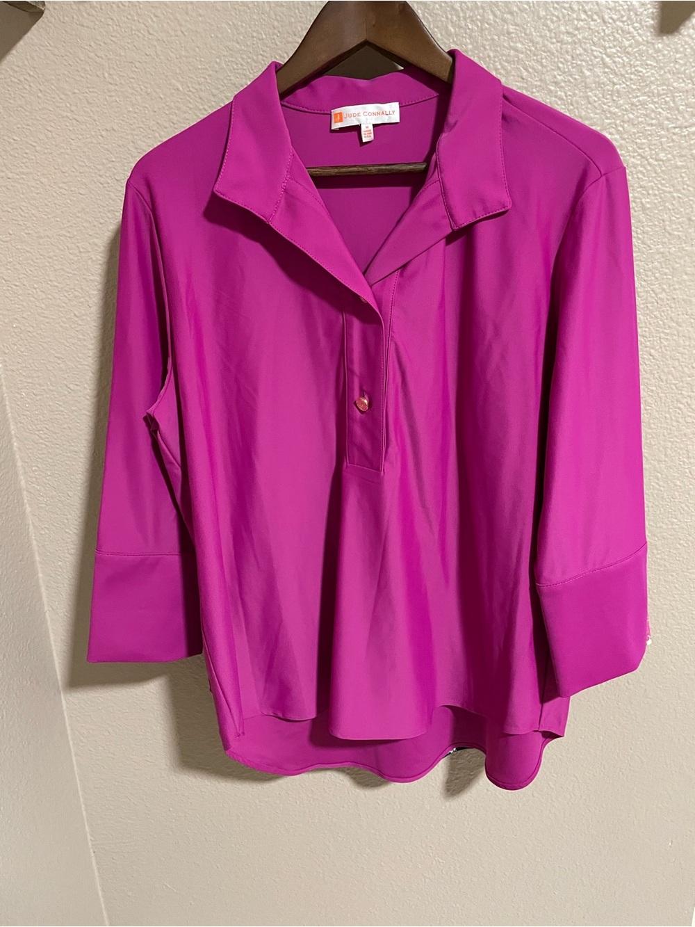Jude Connally Vibrant Fuchsia Collared Pullover Blouse